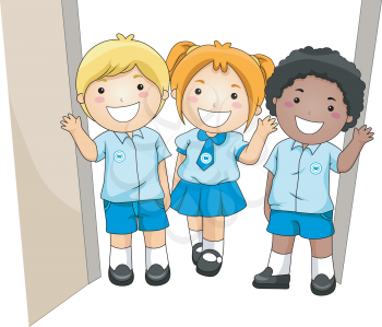 Royalty Free Clipart Image of Students in Uniforms