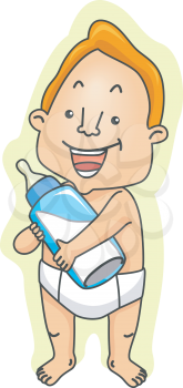 Royalty Free Clipart Image of a Man in Diapers With a Bottle