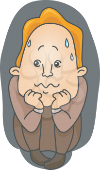 Royalty Free Clipart Image of a Man Hunched Over and Sweating