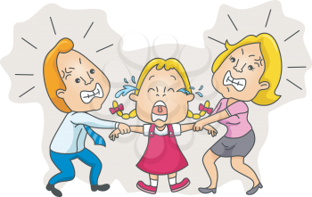 Royalty Free Clipart Image of Parents Pulling on a Child