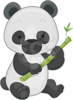 Royalty Free Clipart Image of a Panda Holding Bamboo