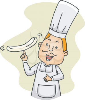 Royalty Free Clipart Image of a Pizza Chef Making Dough
