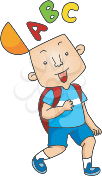 Royalty Free Clipart Image of a Boy With His Head Open and Letters Coming Out