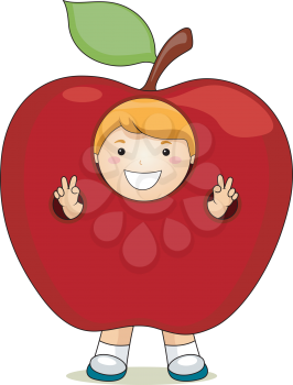 Royalty Free Clipart Image of a Boy in an Apple