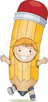 Royalty Free Clipart Image of a Boy in a Pencil