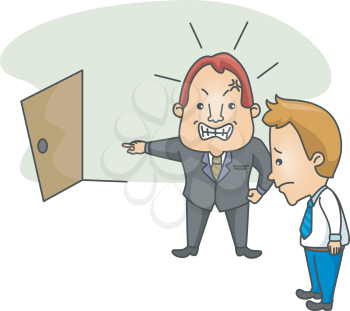 Royalty Free Clipart Image of a Man Pointing Another Man to the Door