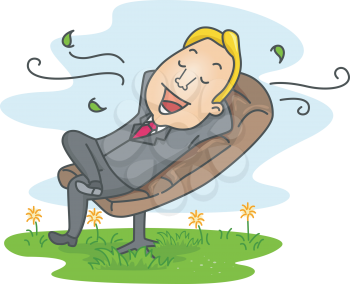 Royalty Free Clipart Image of a Man Relaxing Outside
