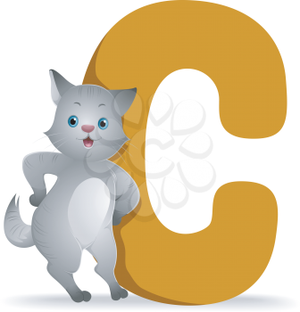 Royalty Free Clipart Image of a Cat Leaning on a C