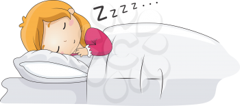 Royalty Free Clipart Image of a Little Girl Sleeping Soundly