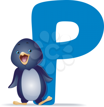 Royalty Free Clipart Image of a Penguin Beside a P