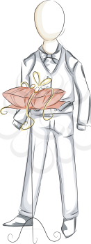 Royalty Free Clipart Image of a Sketch of a Ringbearer