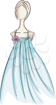 Royalty Free Clipart Image of a Sketch of a Girl in a Gown