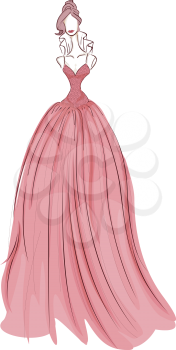 Royalty Free Clipart Image of a Girl in a Pink Gown