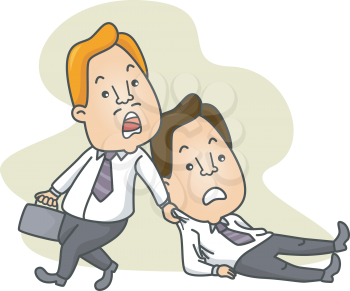 Royalty Free Clipart Image of a Man Dragging Another Man