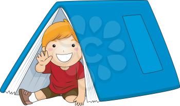 Royalty Free Clipart Image of a Little Boy Under a Big Book