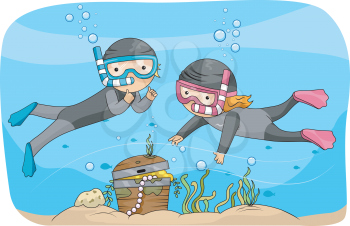 Royalty Free Clipart Image of a Children Diving For Treasure