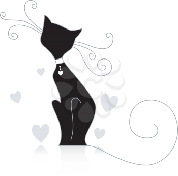 Royalty Free Clipart Image of a Cat With Big Wispy Whiskers and Tail
