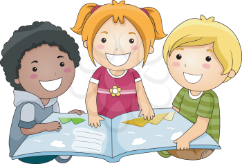 Royalty Free Clipart Image of a Group of Children Reading a Book