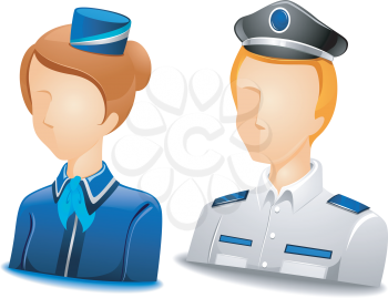 Royalty Free Clipart Image of a Pilot and Flight Attendant