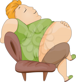 Royalty Free Clipart Image of an Overweight Man in a Chair With His Belly Hanging Out