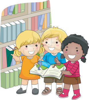 Royalty Free Clipart Image of a Small Group of Children at a Library