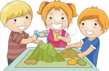 Royalty Free Clipart Image of a Group of Children Building Mountains