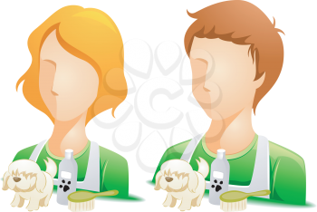 Royalty Free Clipart Image of Faceless Pet Groomers