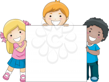 Royalty Free Clipart Image of Children With a Blank Board
