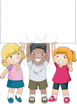 Royalty Free Clipart Image of Children Holding Up a Blank Board