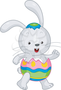 Royalty Free Clipart Image of an Easter Bunny in a Cracked Egg