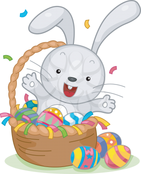 Royalty Free Clipart Image of the Easter Bunny With Eggs