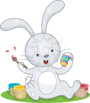Royalty Free Clipart Image of an Easter Bunny Painting an Egg