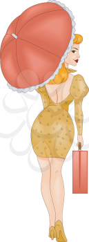 Royalty Free Clipart Image of a Woman Carrying an Umbrella