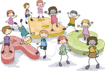 Royalty Free Clipart Image of Children With Giant Alphabet Letters