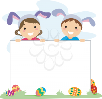 Royalty Free Clipart Image of Kids Holding a Banner