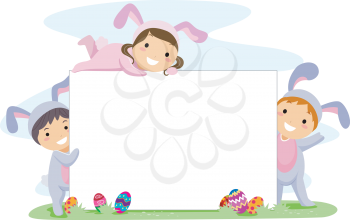 Royalty Free Clipart Image of Kids Holding a Banner