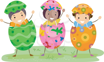 Royalty Free Clipart Image of Children in Easter Eggs