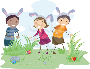 Royalty Free Clipart Image of an Easter Egg Hunt