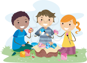 Royalty Free Clipart Image of Children Making Easter Eggs