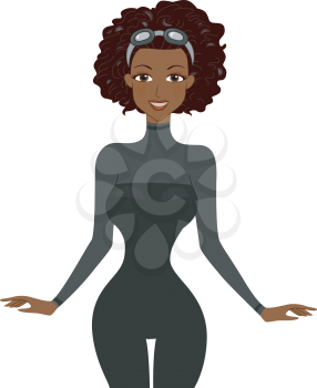 Royalty Free Clipart Image of a Woman Wearing a Diving Suit