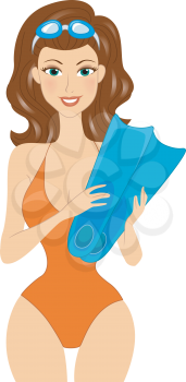 Royalty Free Clipart Image of a Girl Holding Flippers