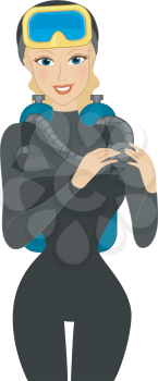 Royalty Free Clipart Image of a Woman in Scuba Diving Gear