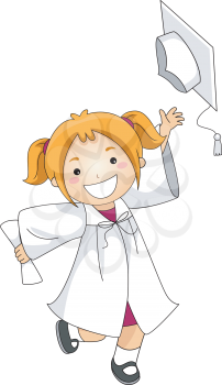 Royalty Free Clipart Image of a Girl Tossing Her Cap