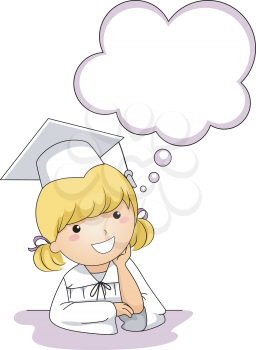 Royalty Free Clipart Image of a Little Girl and a Speech Bubble