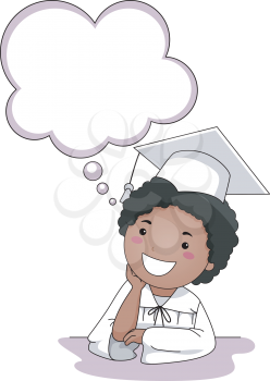 Royalty Free Clipart Image of a Graduate Child Thinking