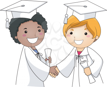 Royalty Free Clipart Image of Child Graduates Shaking Hands