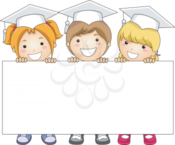 Royalty Free Clipart Image of Children Holding a Banner