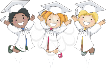 Royalty Free Clipart Image of a Leaping Graduates