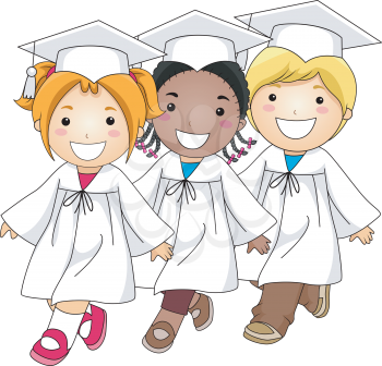 Royalty Free Clipart Image of a Row of Young Graduates