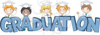 Royalty Free Clipart Image of Graduates With the Word Graduation